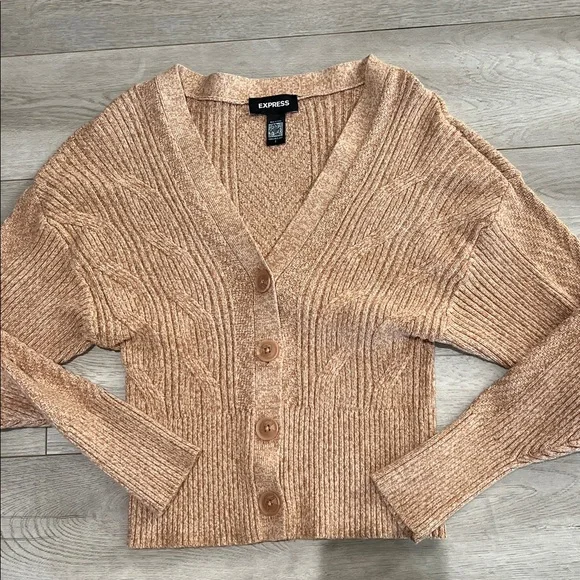 Express Tan Knit Cardigan and Skirt Set! Super cute, stretchy, stylish!Worn once - Picture 4 of 6